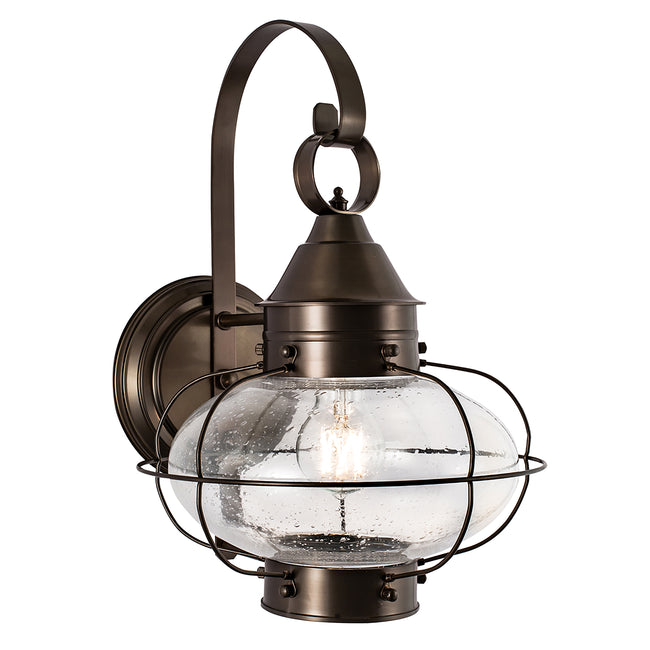 1324-BR-SE - Cottage Onion Outdoor Wall Light - Bronze with Seeded Glass