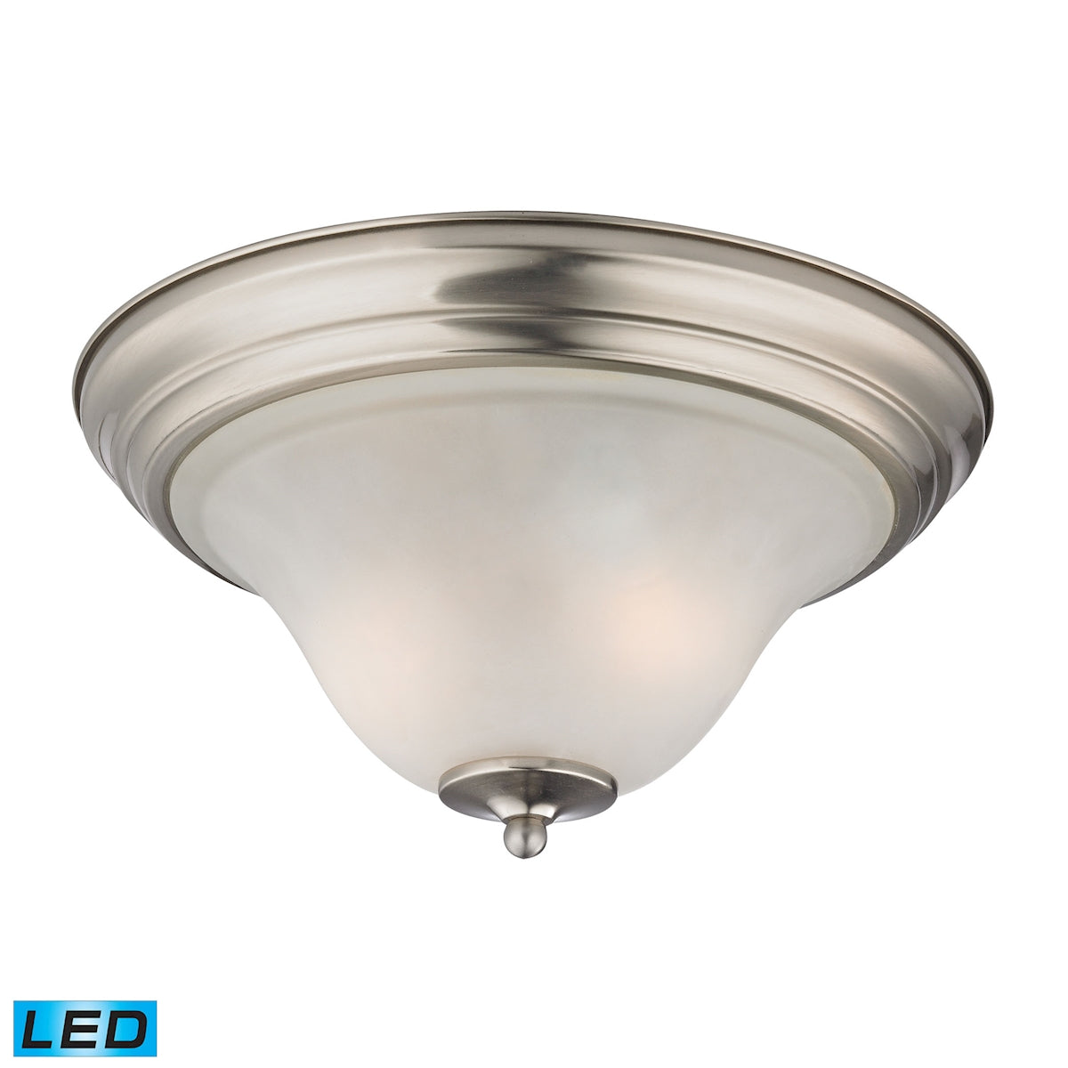 1402FM/20-LED - Kingston 2-Light Flush Mount in Brushed Nickel with White Glass - Includes LED Bulbs