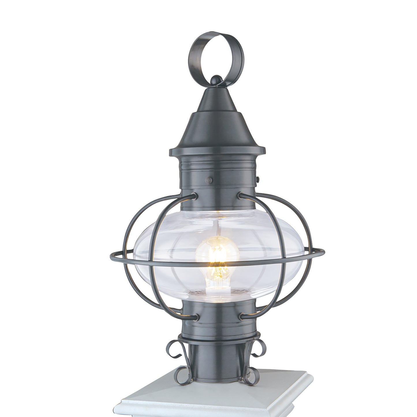 1611-GM-CL - Classic Onion Outdoor Post Lantern - Gun Metal With Clear Glass