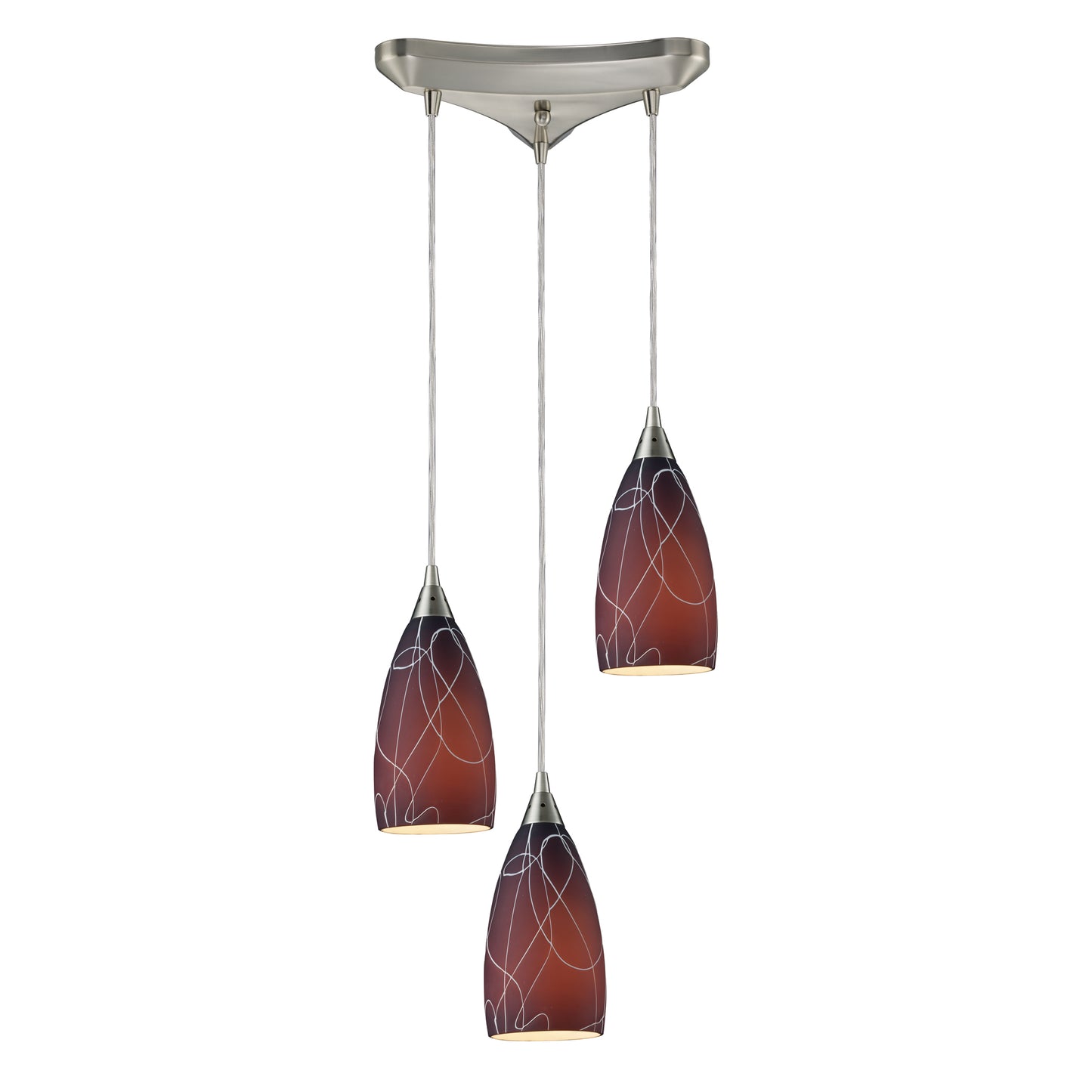 20002/3BA - ABSTRACTION 3LT BROWN PENDANT IN SATIN NICKEL