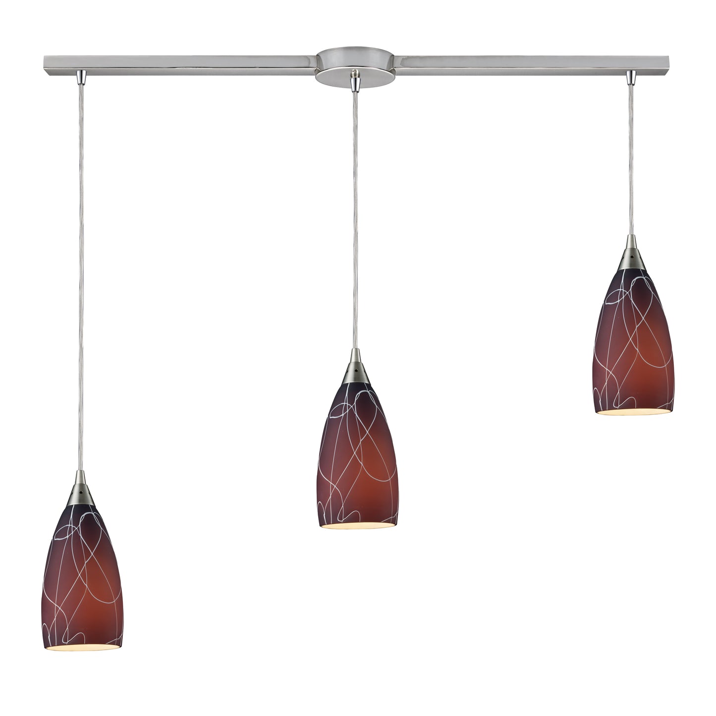 20002/3L-BA - ABSTRACTION 3LT LINEAR BROWN PENDANT IN SATIN NICKEL