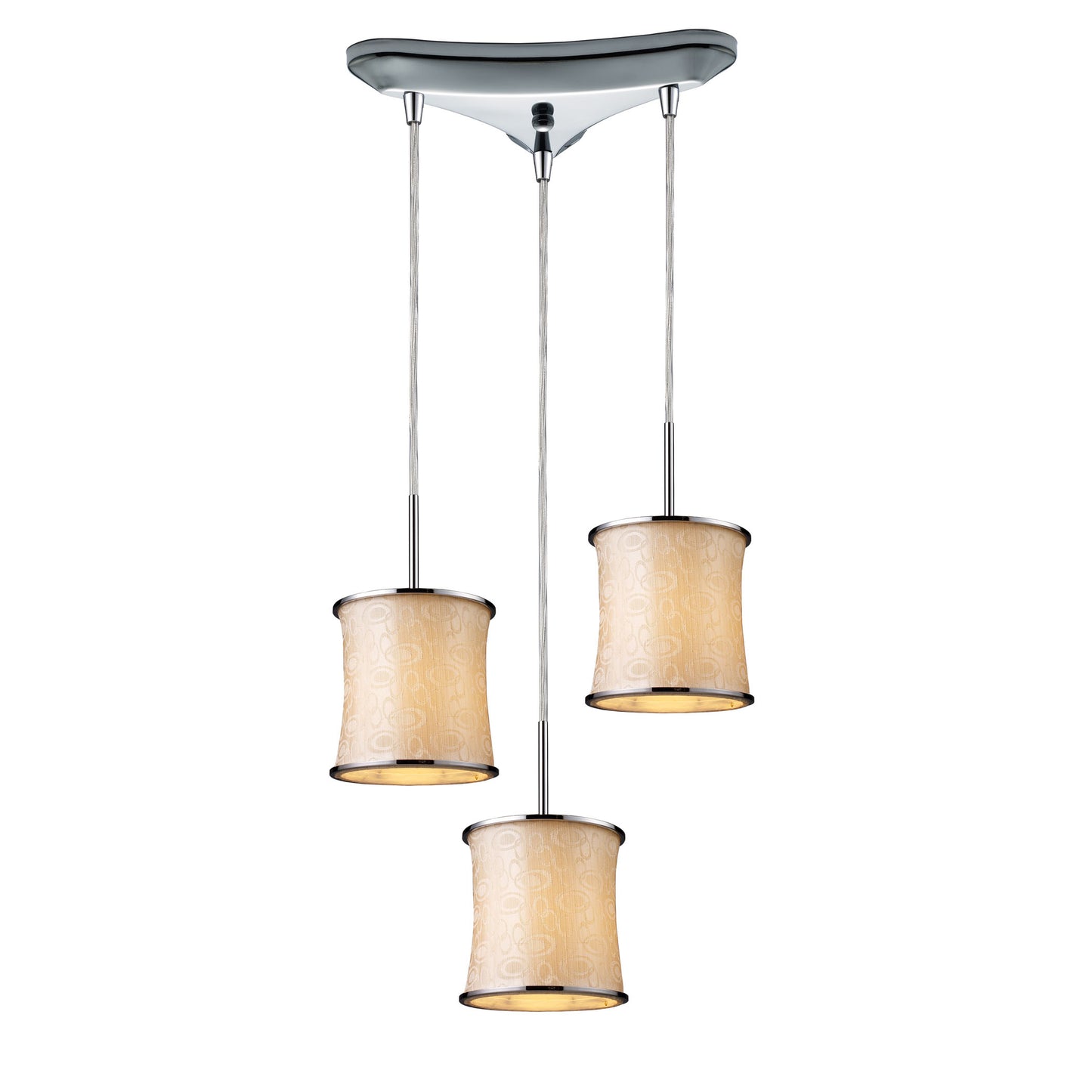 20024/3 - Fabrique 3-Light Drum Pendants in Polished Chrome with Retro Beige Shades