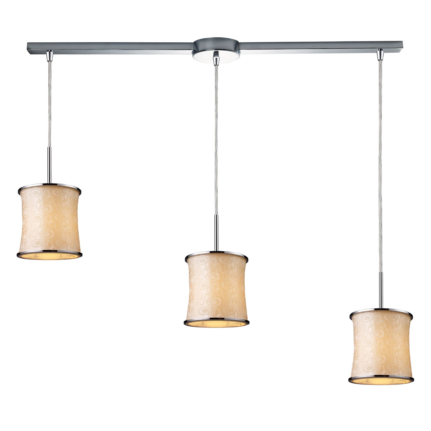 20024/3L - Fabrique 3-Light Linear Drum Pendants in Polished Chrome and Retro Beige Shades