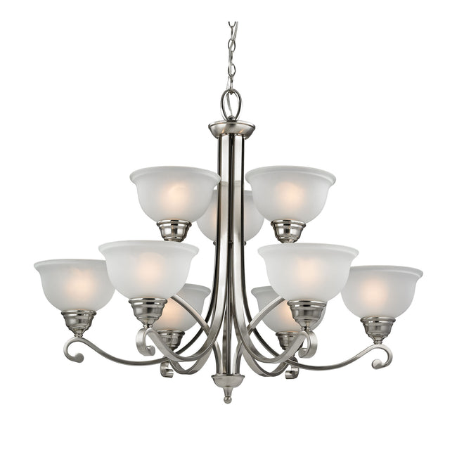 2309CH/20 - Hamilton 9-Light Chandelier in Brushed Nickel with White Glass