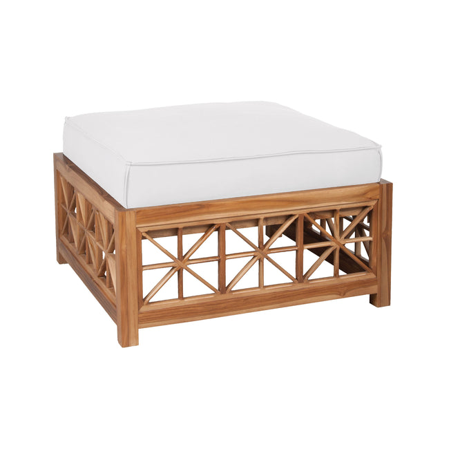 2317001WO - Teak Lattice Square Ottoman Cushion - White