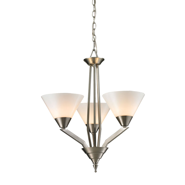 2453CH/20 - Tribecca 3-Light Chandelier in Brushed Nickel with White Glass