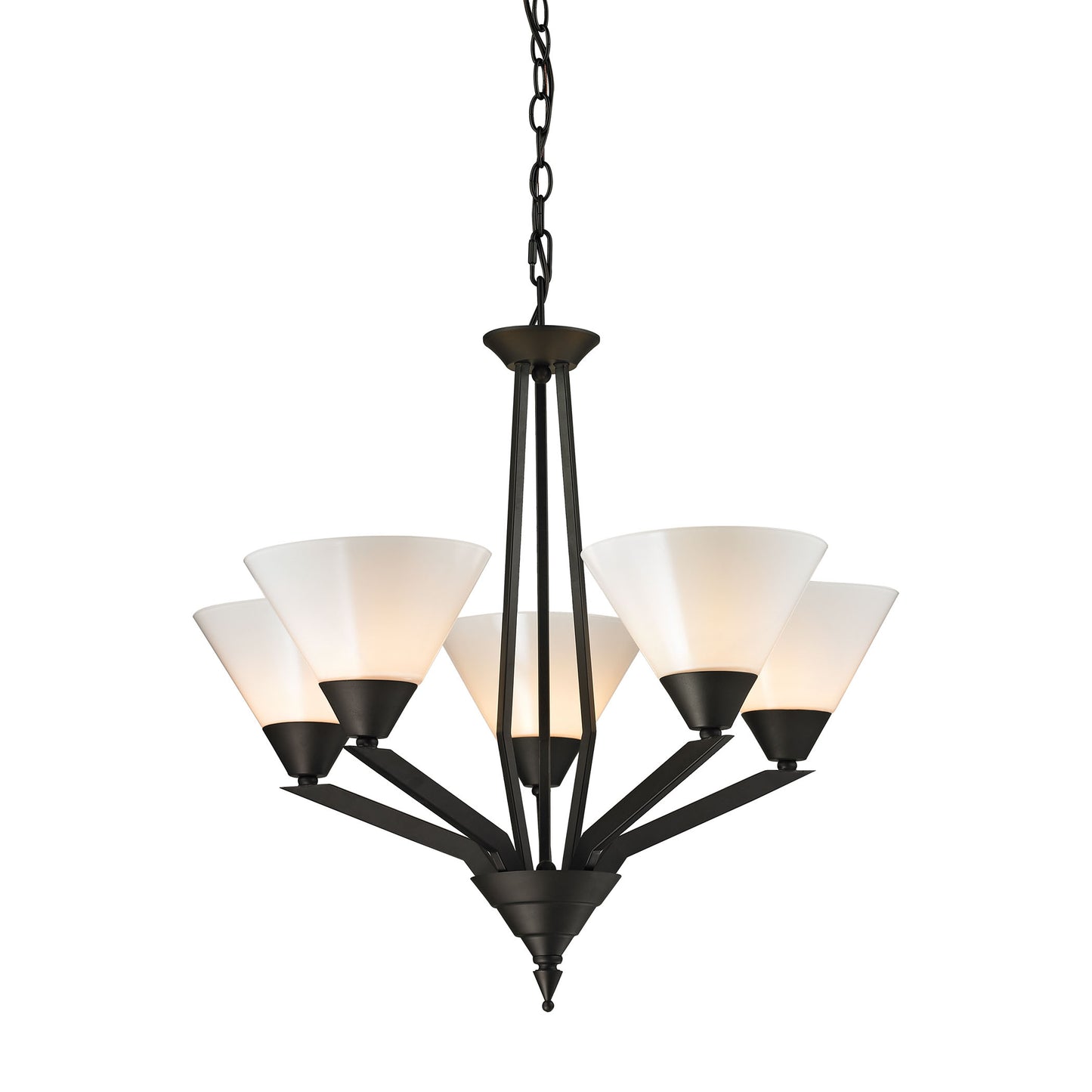 2455CH/10 - Tribecca 5-Light Chandelier in Oil Rubbed Bronze with White Glass