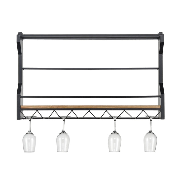 3187-011 - Wavertree Hanging Wine and Glass Rack in Black and Natural Fir Wood