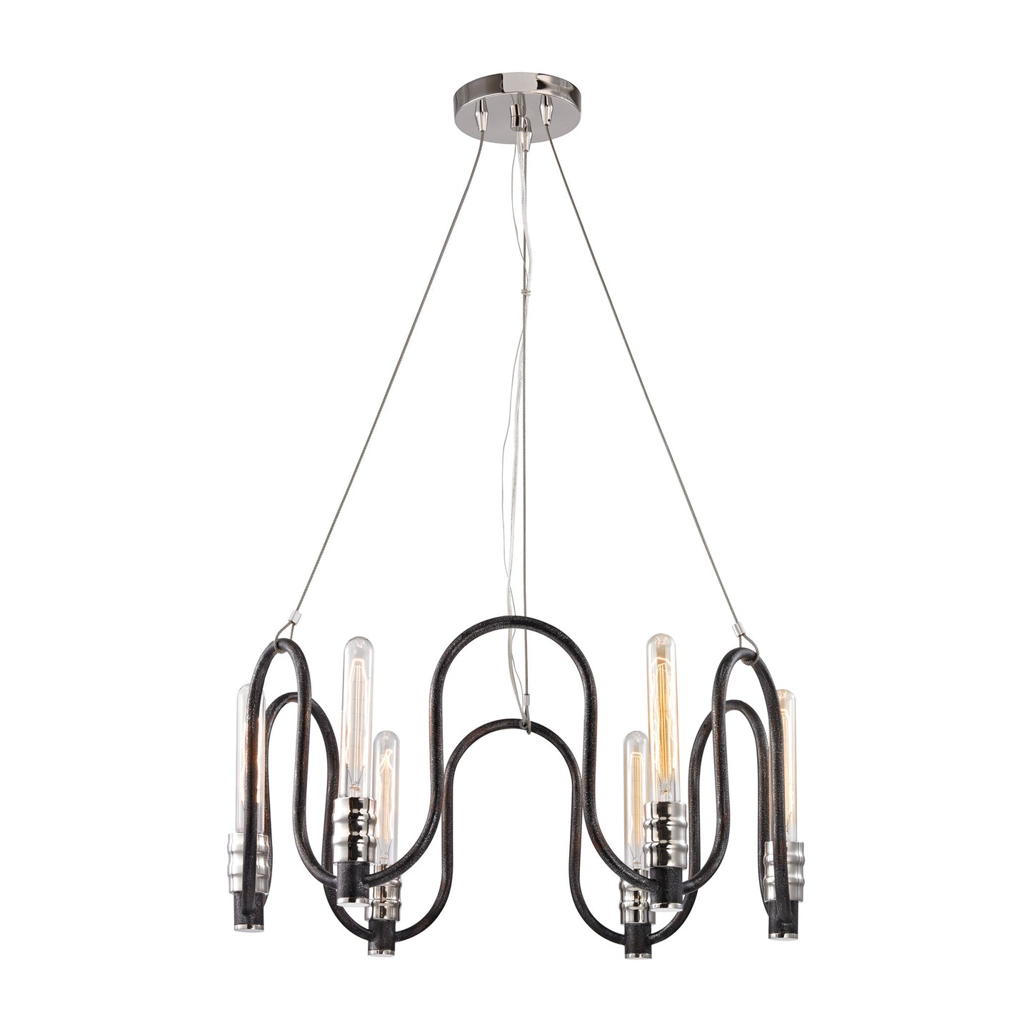 31906/6 - Continuum 6 Light Chandelier in Silvered Graphite with Polished Nickel Accents