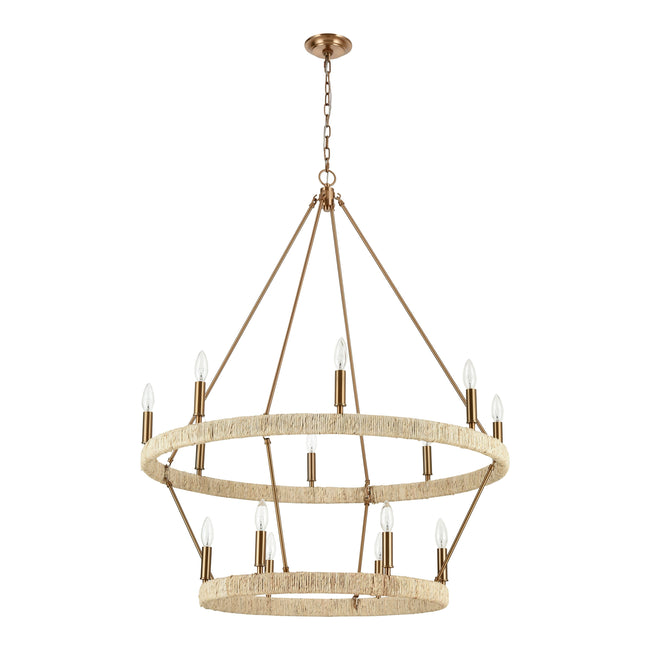 32418/8+6 - Abaca 36'' Wide 14-Light Chandelier - Satin Brass