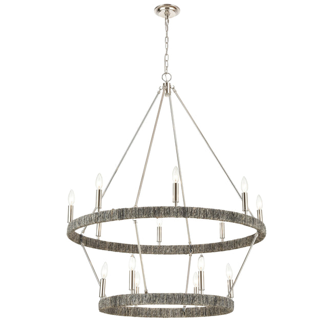 32518/8+6 - Abaca 36'' Wide 14-Light Chandelier - Polished Nickel