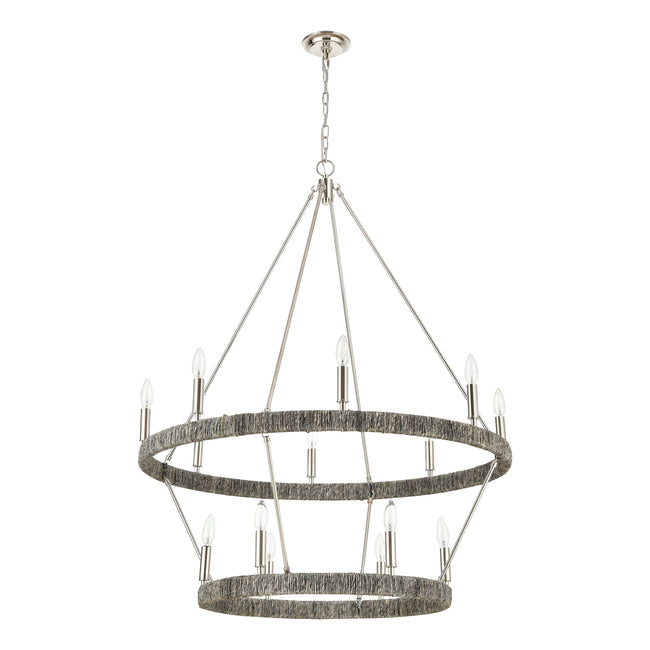 32518/8+6 - Abaca 36'' Wide 14-Light Chandelier - Polished Nickel