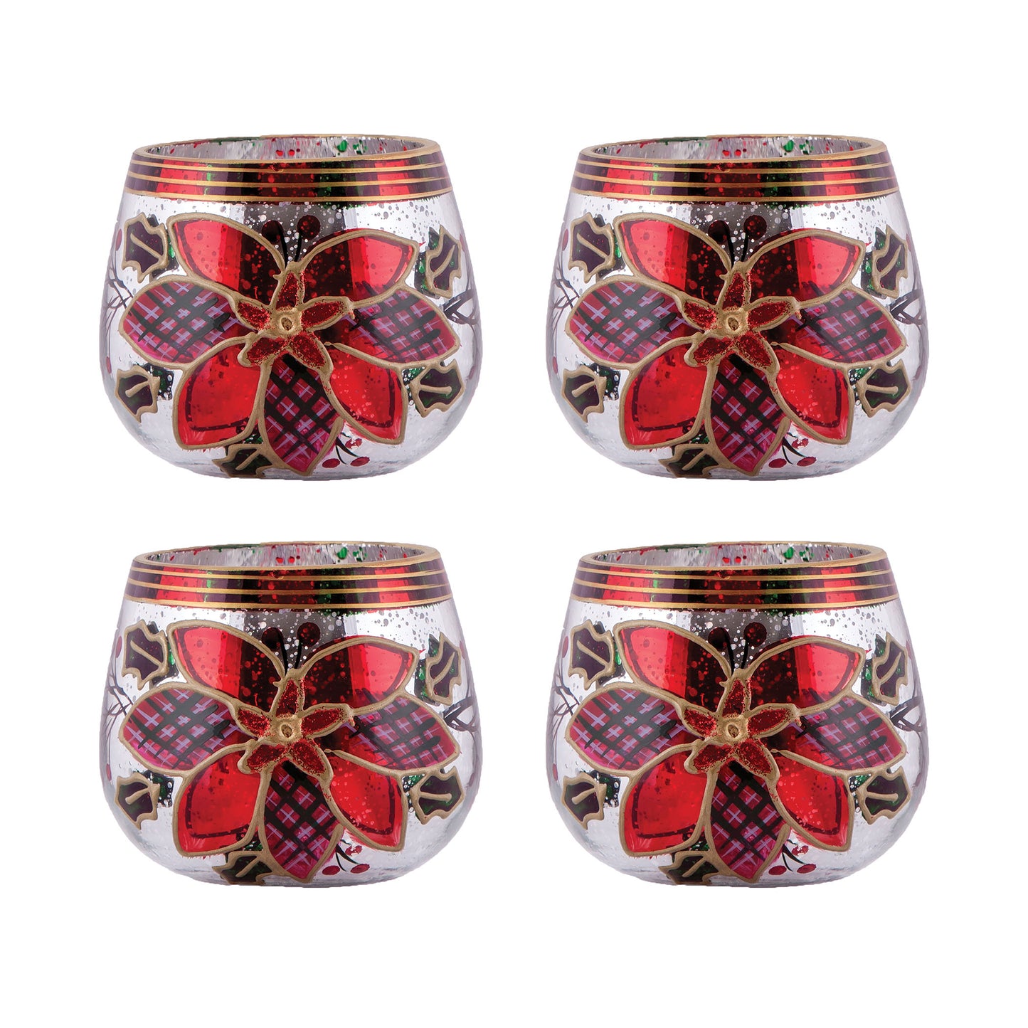 394621/S4 - Poinsettia Tealight Holders (Set of 4)