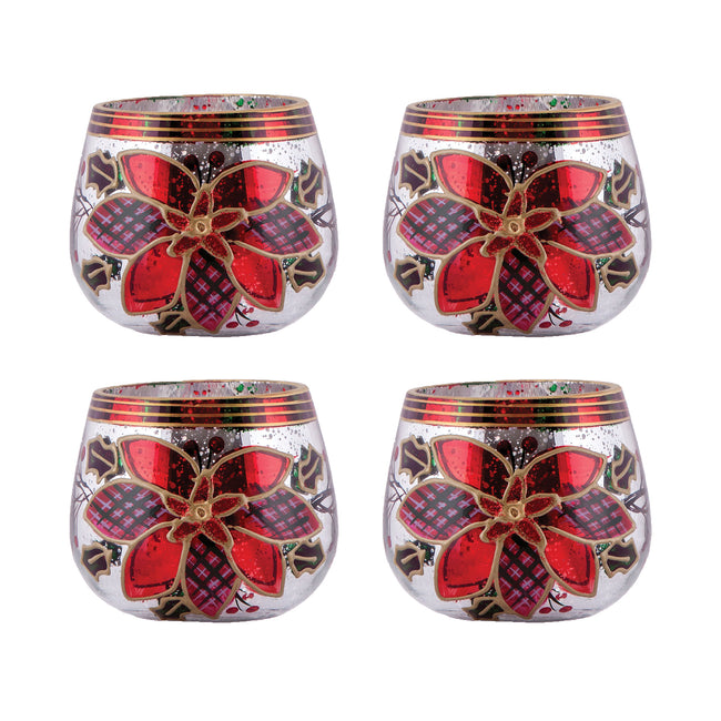 394621/S4 - Poinsettia Tealight Holders (Set of 4)