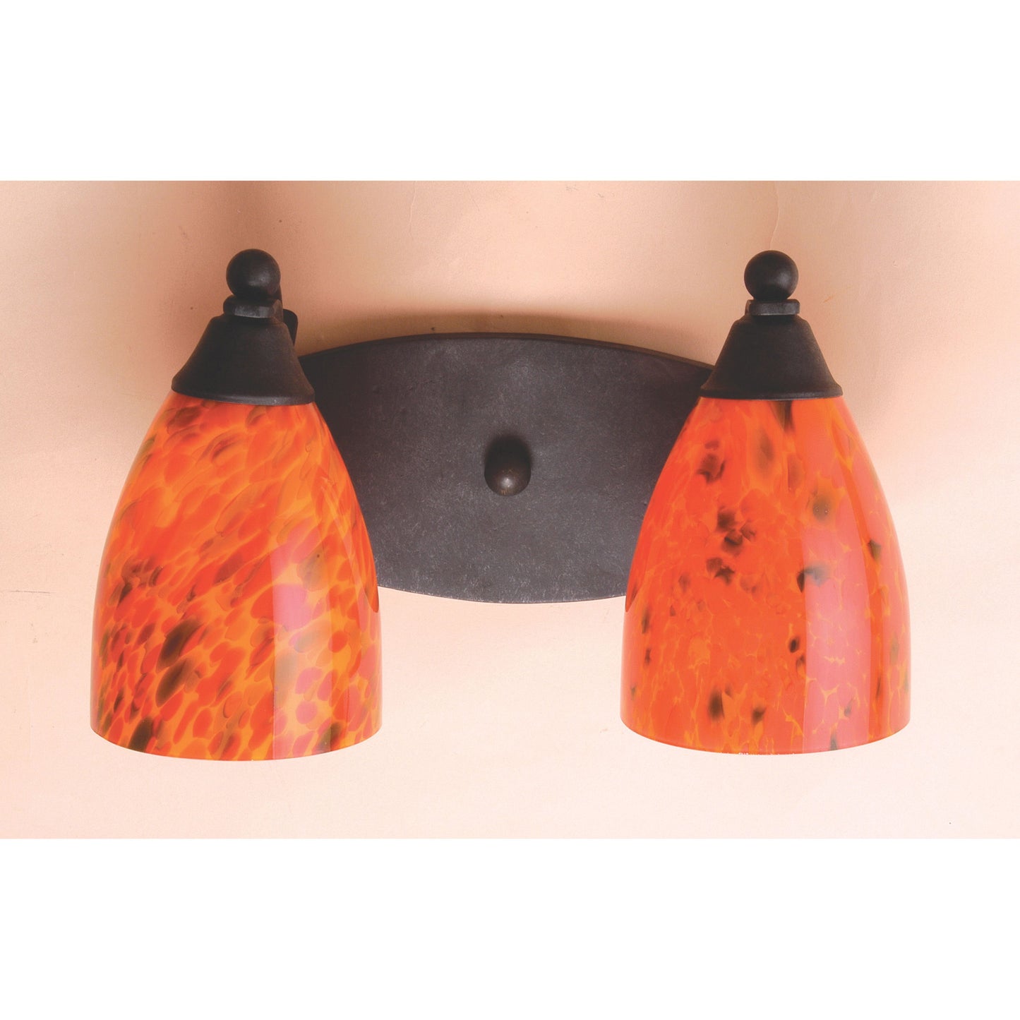 411-2FR - Classico 14'' Wide 2-Light Vanity Light - Dark Rust with Fire Red Glass