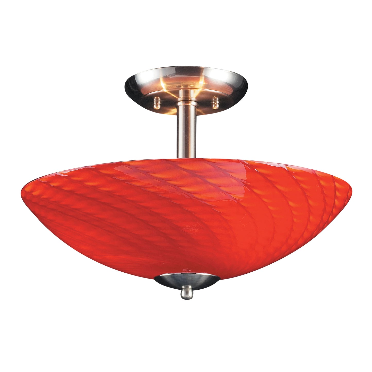 417-3SC-SN - Arco Baleno 16'' Wide 3-Light Semi Flush Mount - Satin Nickel with Scarlet Red