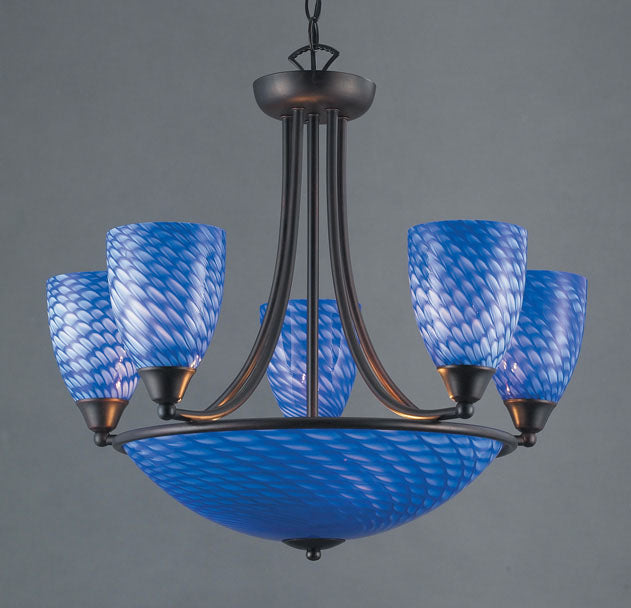 419-5+3S-DR - Arco Baleno 23'' Wide 8-Light Chandelier - Dark Rust with Sapphire Blue