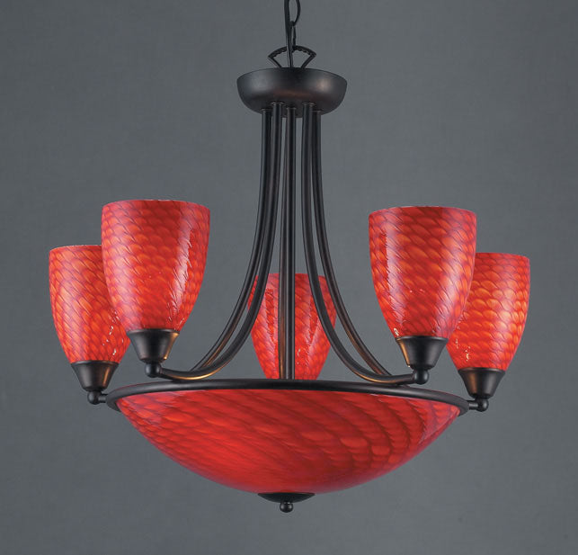 419-5+3SC-DR - Arco Baleno 23'' Wide 8-Light Chandelier - Dark Rust with Scarlet Red