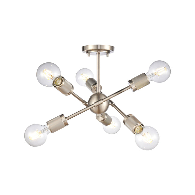 47666/6 - Module 15'' Wide 6-Light Semi Flush Mount - Satin Nickel