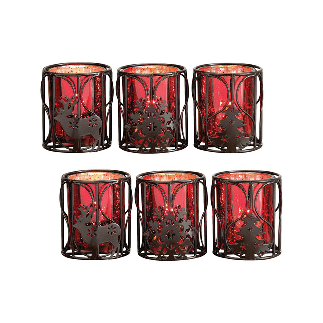 517761/S2 - Heartland Reindeer Votives in Red (2 Sets of 3)