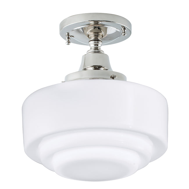 5361F-PN-ST - Schoolhouse Flush Mount Light - Polished Nickel with Stepped Glass