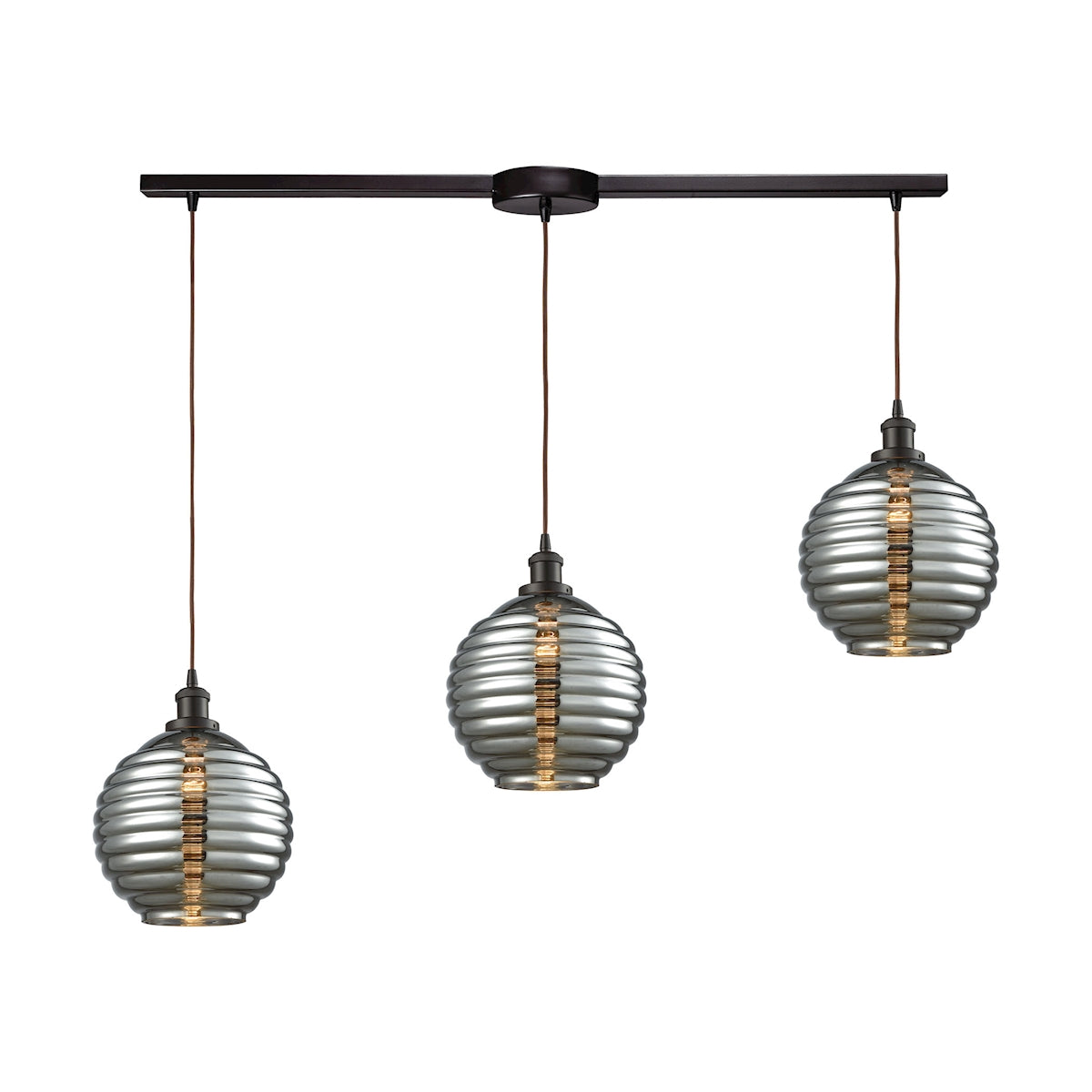 56550/3L - Ridley 3-Light Linear Pendant Fixture in Oil Rubbed Bronze with Smoke-plated Beehive Glas