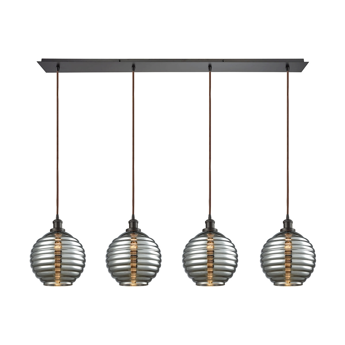 56550/4LP - Ridley 4-Light Linear Pendant Fixture in Oil Rubbed Bronze with Smoke-plated Beehive Gla