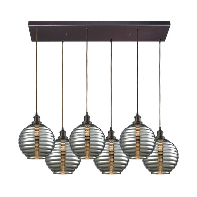 56550/6RC - Ridley 6-Light Rectangular Pendant Fixture in Oil Rubbed Bronze with Smoke-plated Beehiv