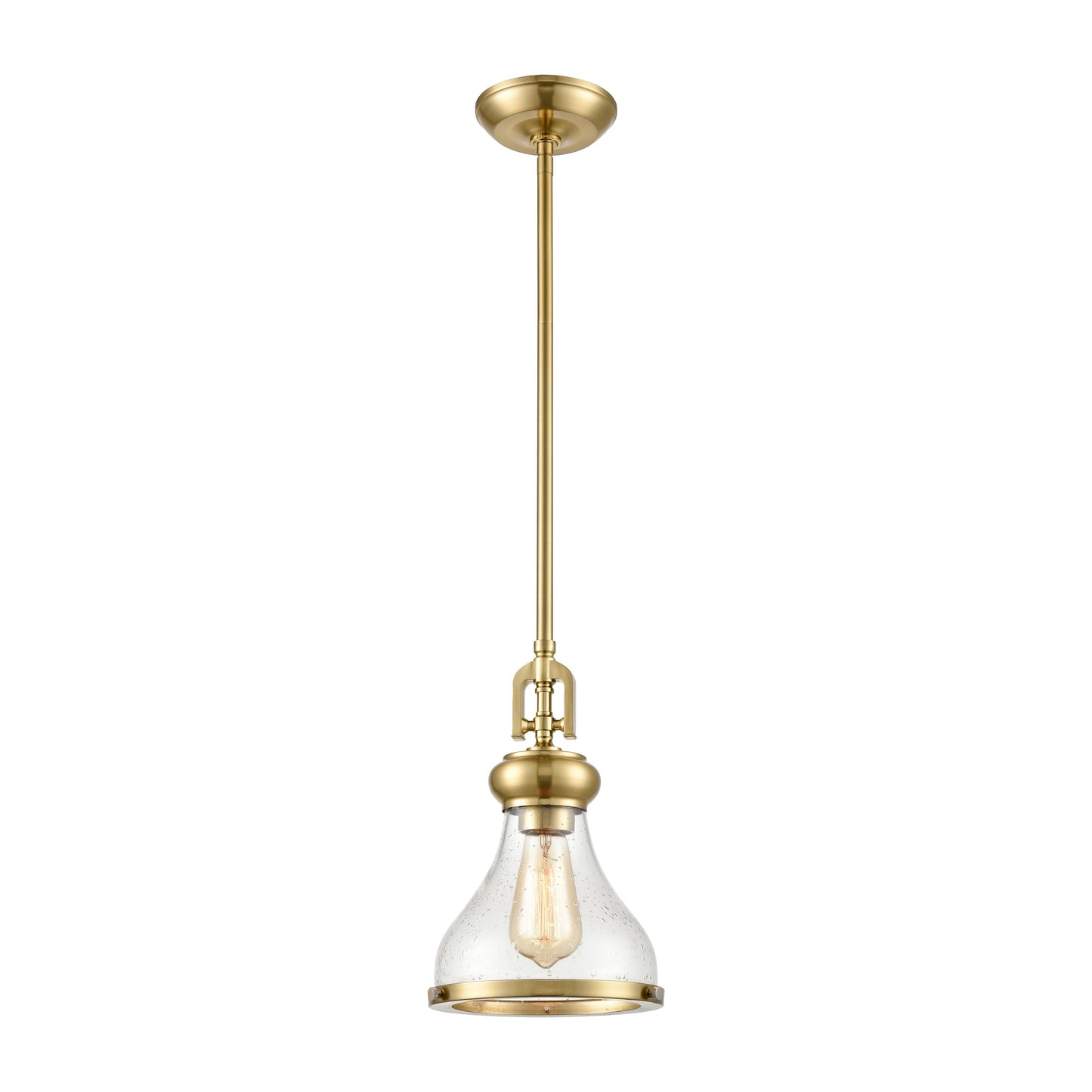 57370/1L - Rutherford 1-Light Mini Pendant in Satin Brass with Seedy Glass