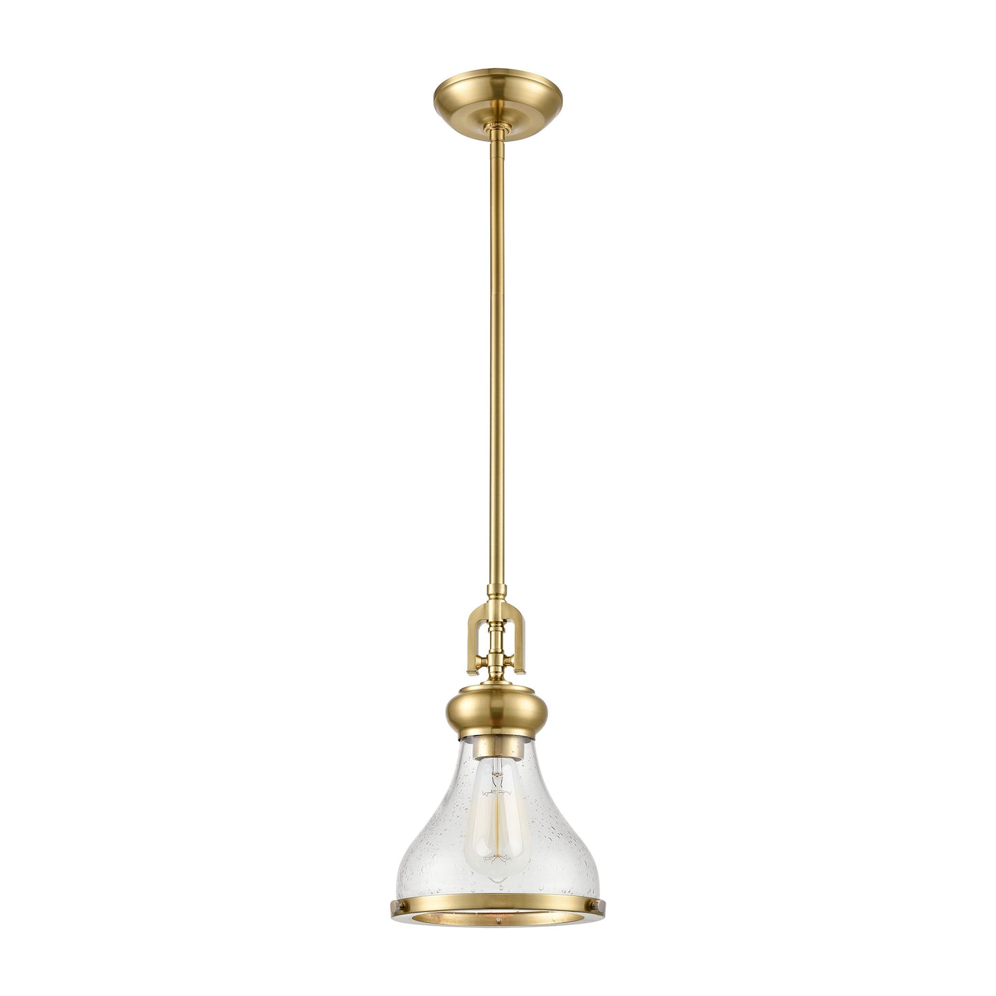 57370/1L - Rutherford 1-Light Mini Pendant in Satin Brass with Seedy Glass