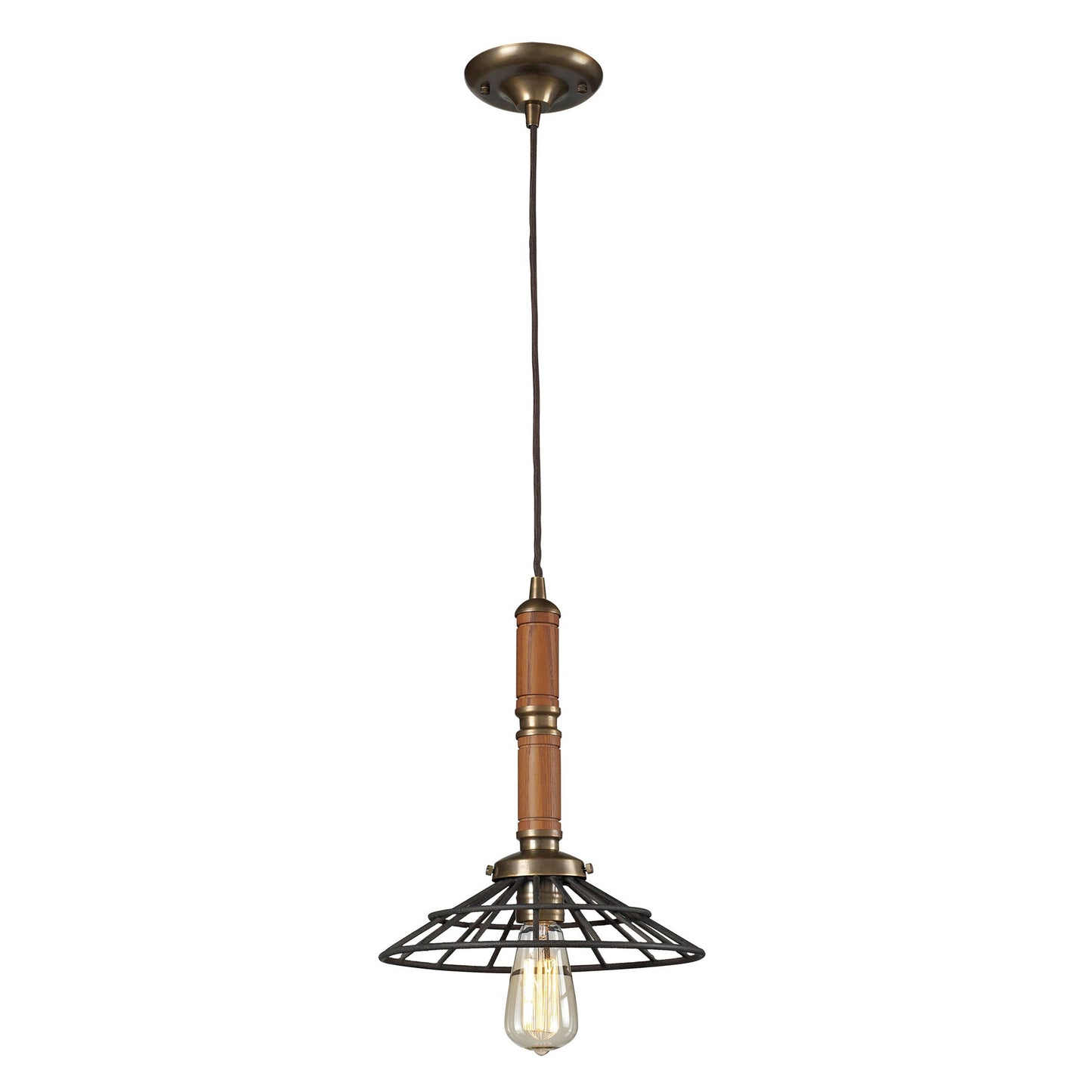 65138-1 - 1 light wood pendant in Vintage Brass/Vintage Rust