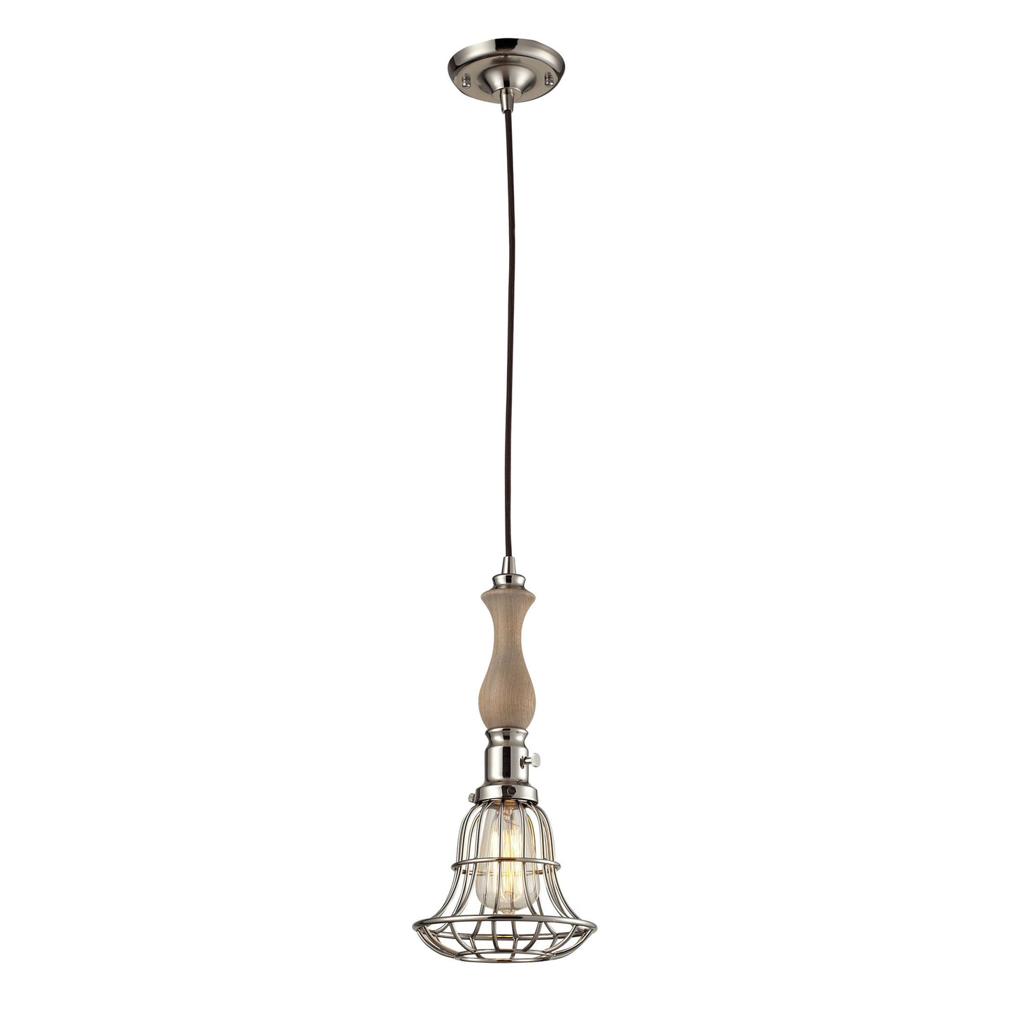 65147-1 - 1 light wood pendant in Polished Nickel