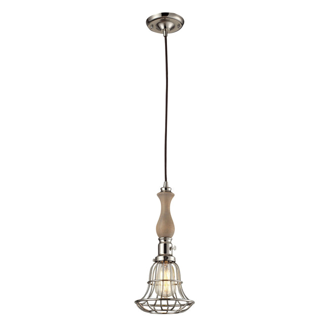 65147-1 - 1 light wood pendant in Polished Nickel