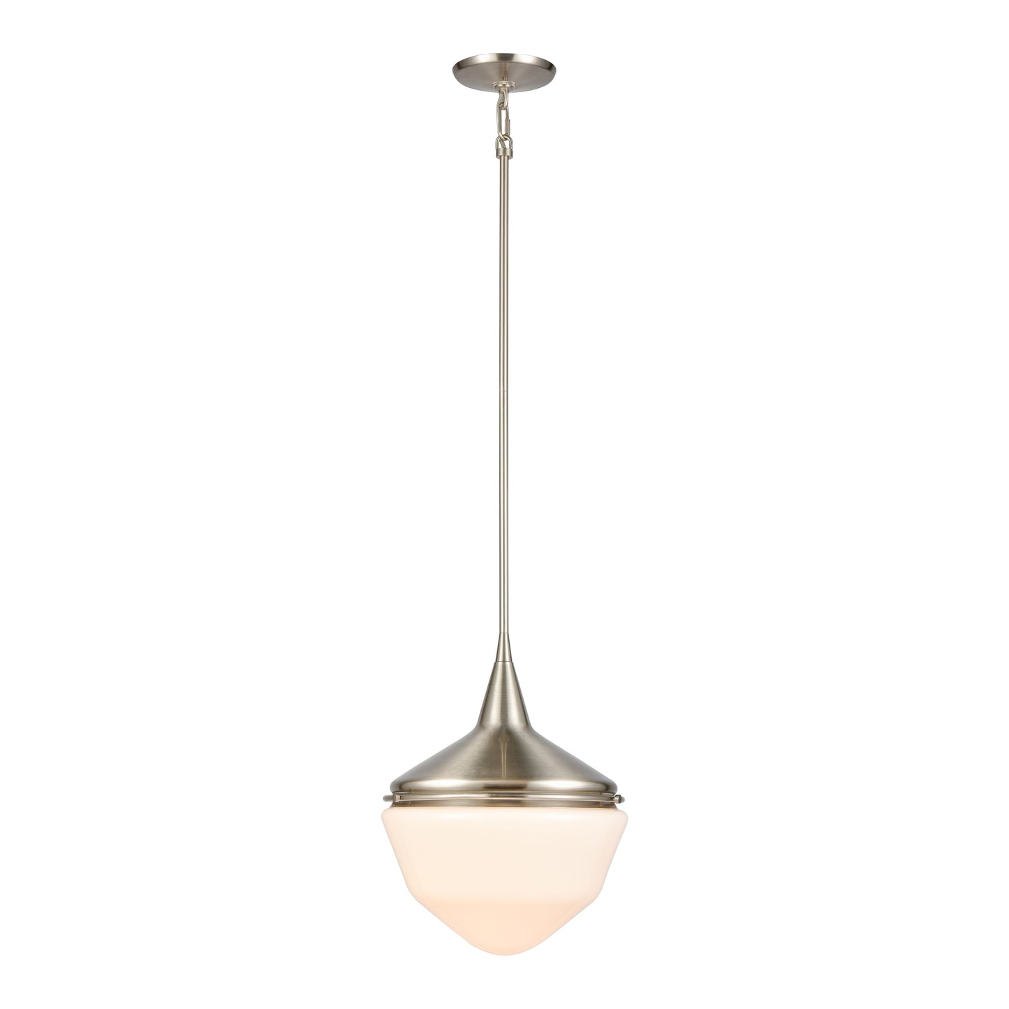 69285/1 - Mid-Century Schoolhouse 12'' Wide 1-Light Mini Pendant - Satin Nickel