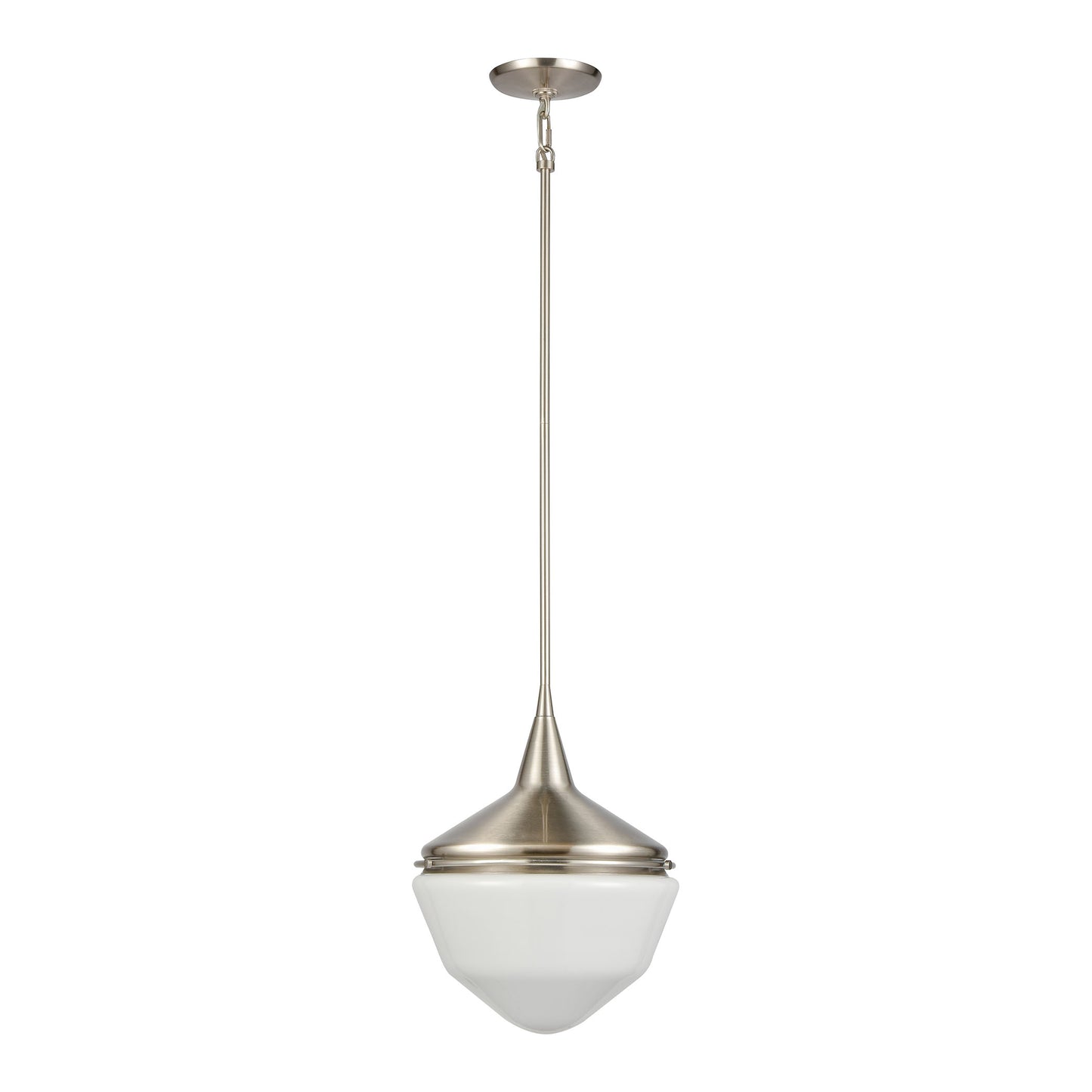 69285/1 - Mid-Century Schoolhouse 12'' Wide 1-Light Mini Pendant - Satin Nickel