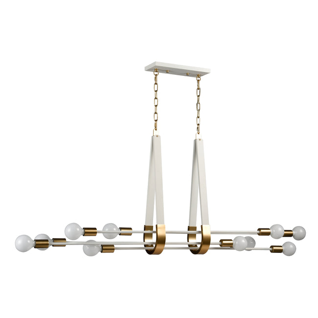 69316/10 - Sabine 58'' Wide 10-Light Linear Chandelier - Textured White with Brushed Gold