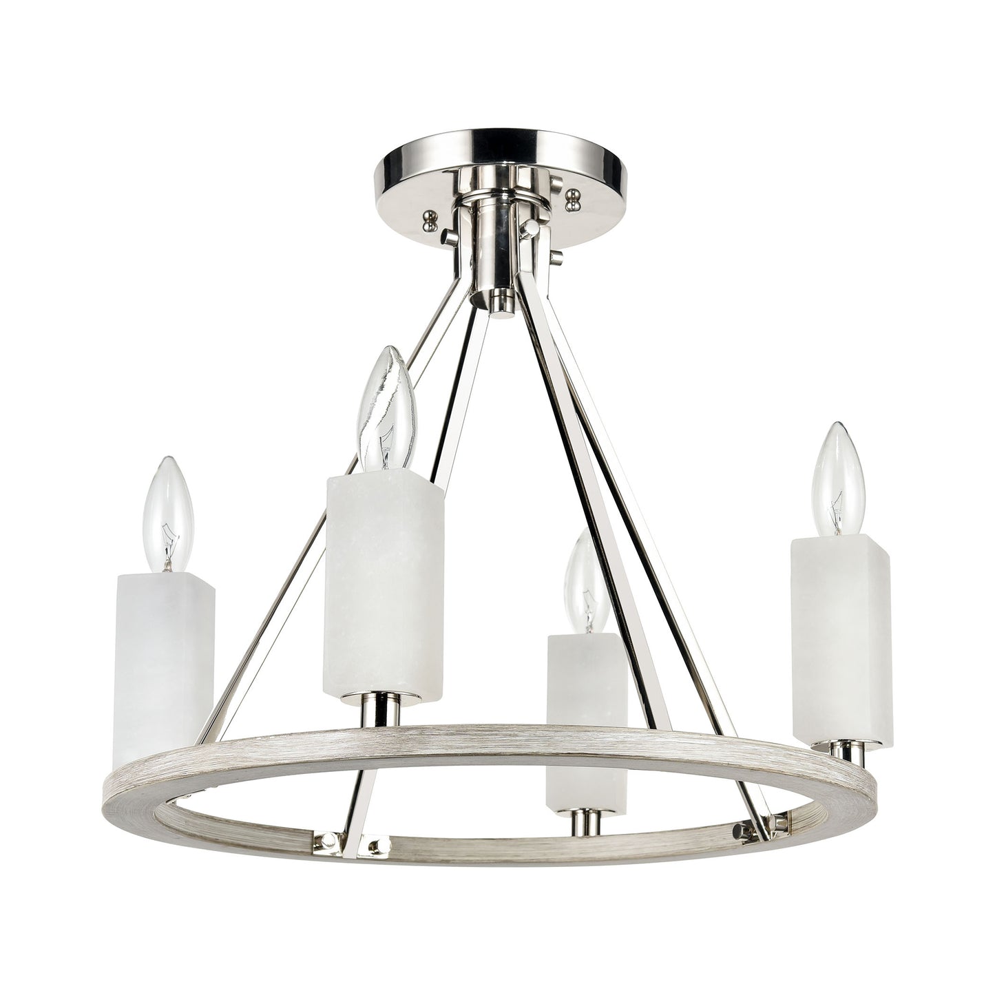 69345/4 - White Stone 18'' Wide 4-Light Semi Flush Mount - Polished Nickel