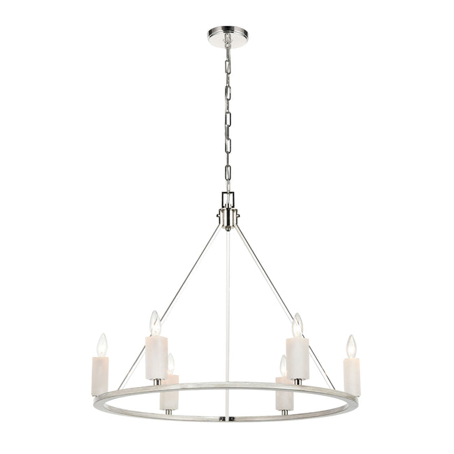 69347/6 - White Stone 30'' Wide 6-Light Chandelier - Polished Nickel