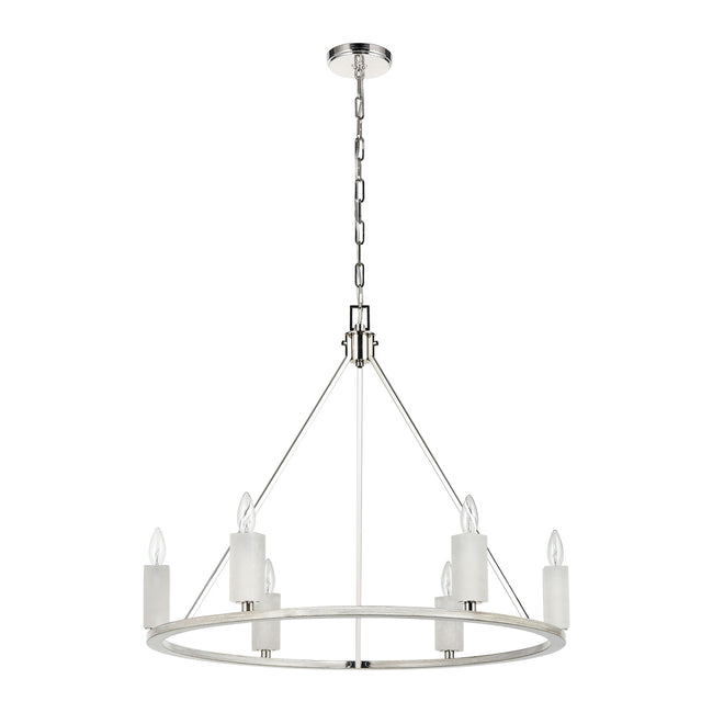 69347/6 - White Stone 30'' Wide 6-Light Chandelier - Polished Nickel