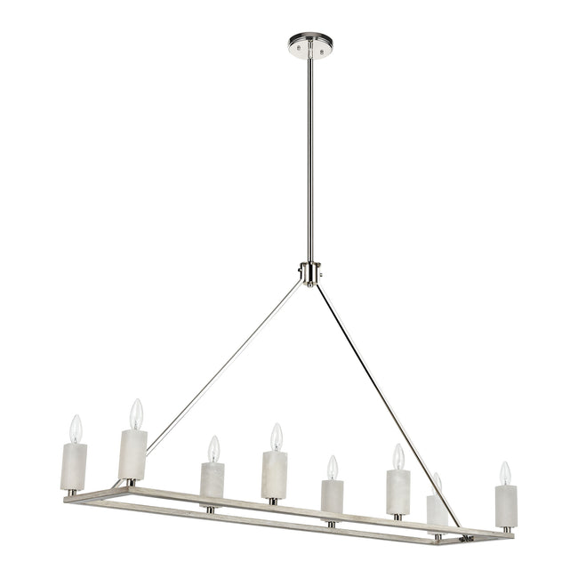 69348/8 - White Stone 48'' Wide 8-Light Linear Chandelier - Polished Nickel