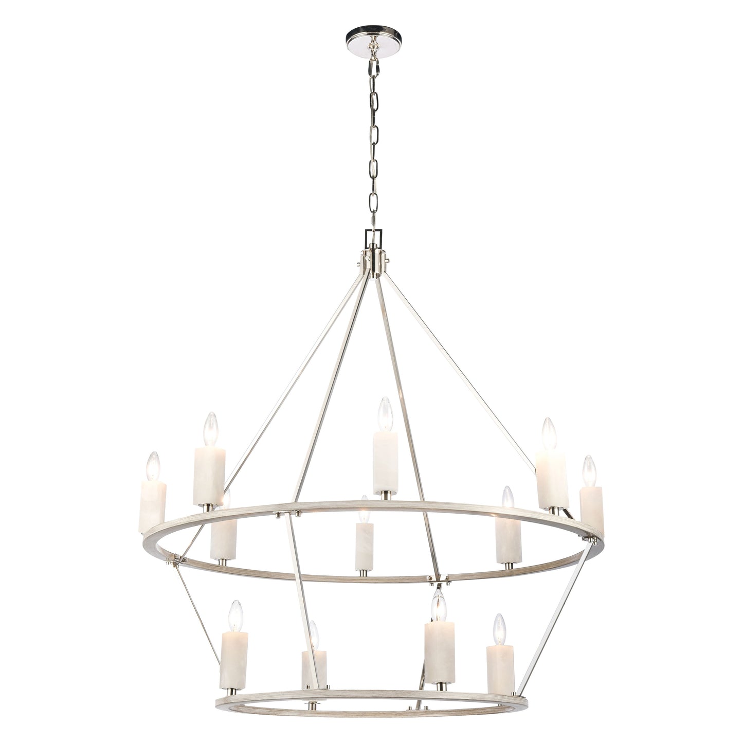 69450/8+4 - White Stone 40'' Wide 12-Light Chandelier - Polished Nickel