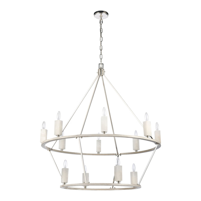 69450/8+4 - White Stone 40'' Wide 12-Light Chandelier - Polished Nickel