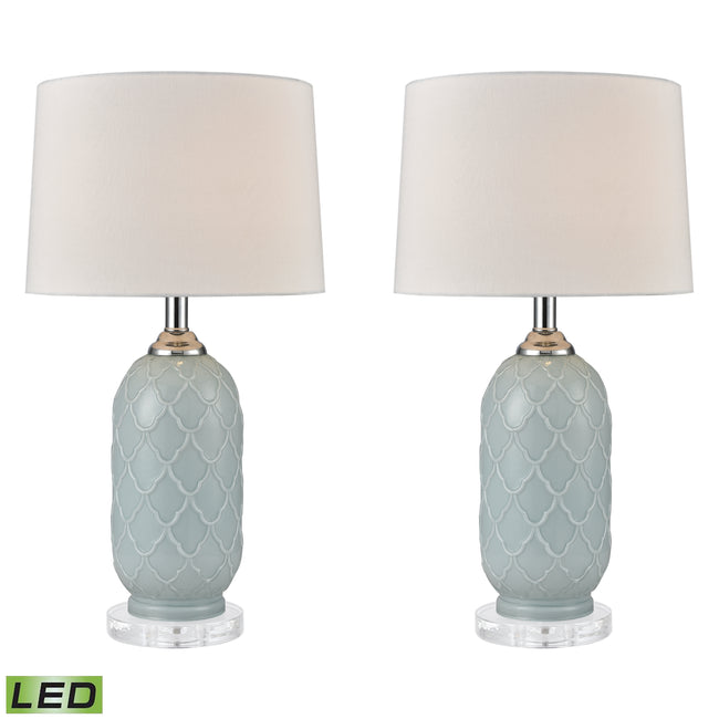 77099/S2-LED - La Joliette 24'' High 2-Light Table Lamp - Set of 2 Pale Blue - Includes LED Bulbs