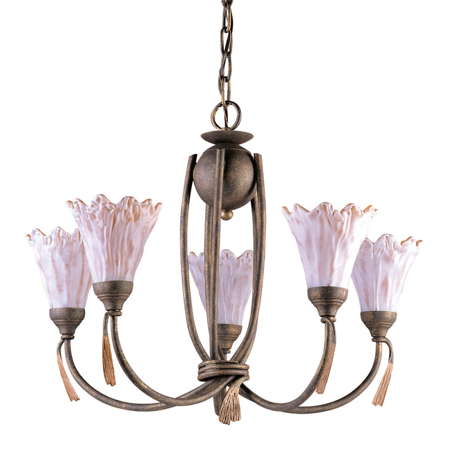 7986/5 - Villa D-Eleganza 5-Light Chandelier in Olde World Finish with Floral-look Shades