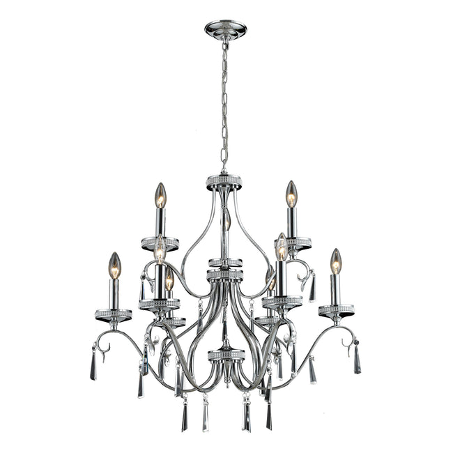 82056/6+3 - 9-Light Crystal Pendant in Clear and Chrome