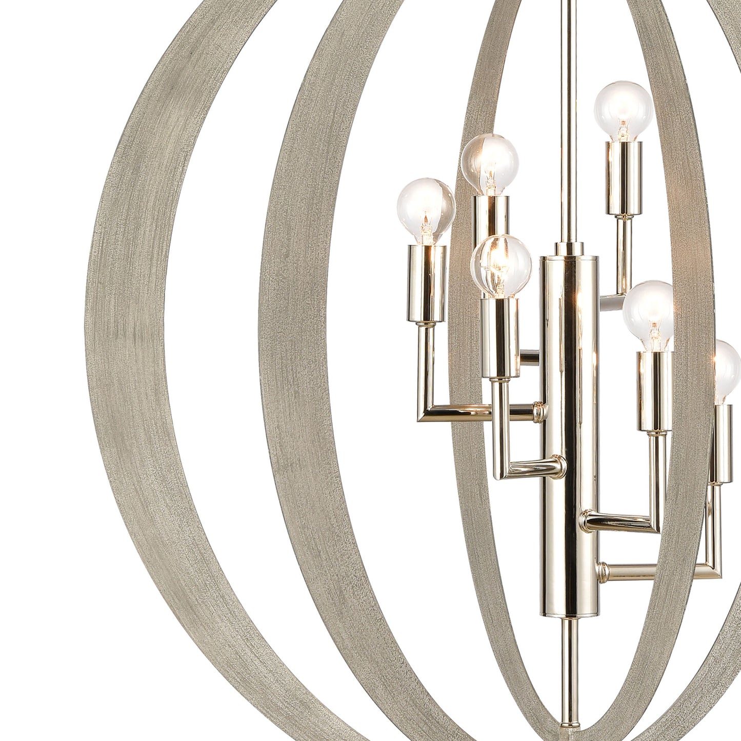 82067/6 - Retro Rings 26'' Wide 6-Light Chandelier - Sandy Beechwood