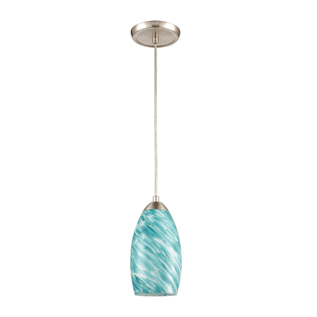 85281/1 - Evening Sky 5'' Wide 1-Light Mini Pendant - Satin Nickel with Blue Cloud Glass