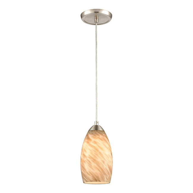 85291/1 - Evening Sky 5'' Wide 1-Light Mini Pendant - Satin Nickel With Tan Cloud Glass