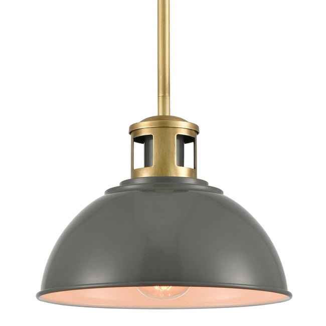 89007/1 - Lyndon 10" Wide 1-Light Pendant in Brass with Gray Metal Shade