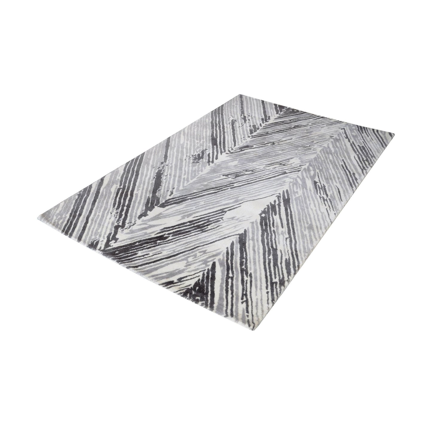 8905-061 - Rhythm Handwoven Printed Wool Rug in Grey and White